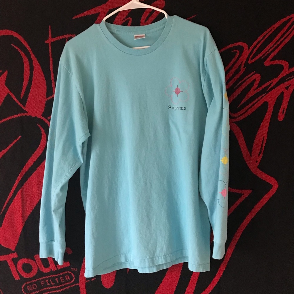 Supreme You Been Hit flowers Blue long-sleeve tee, Size L SS17